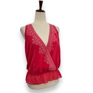 Rory Beca REVOLVE Hot Pink Halter Top Large Embroidered Peplum T-Back Tank Boho